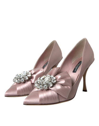 Dolce &amp; Gabbana Rosa Satin Kristall High Heels Pumps Schuhe