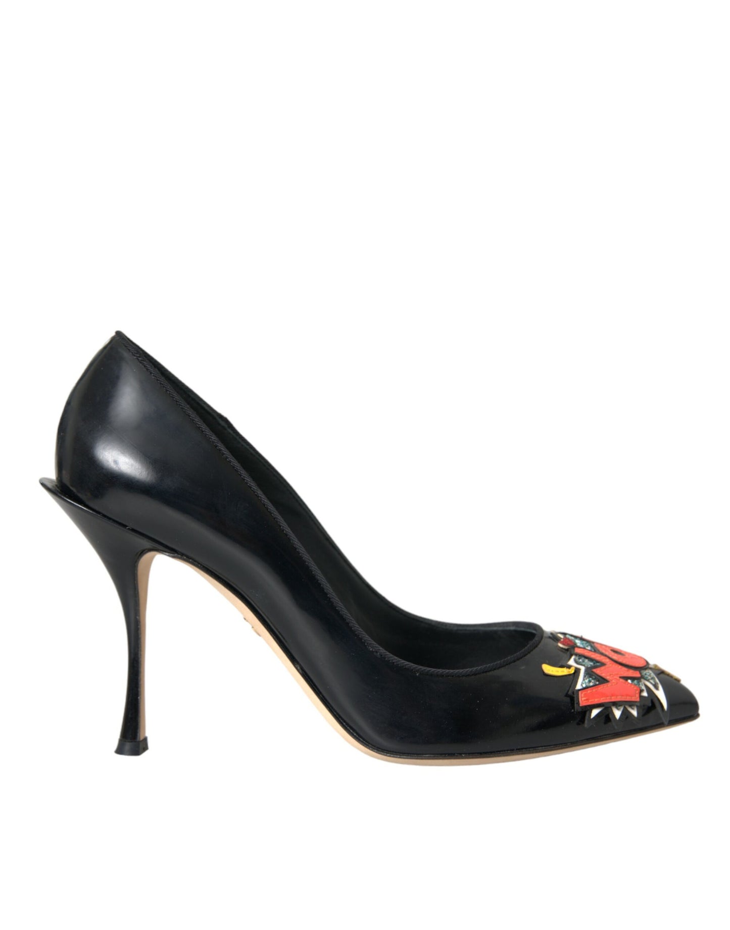 Dolce &amp; Gabbana – Pumps mit WOW-Patch aus schwarzem Leder