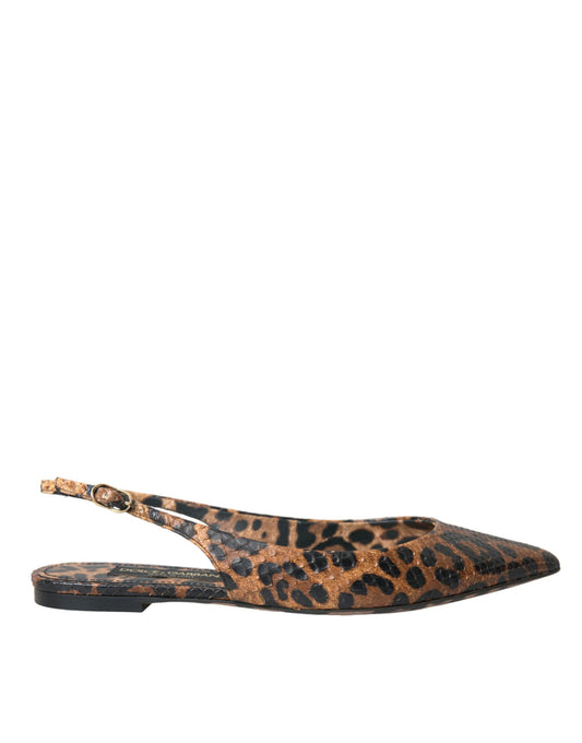 Dolce &amp; Gabbana – Slingback-Schuhe aus exotischem Leder mit Leopardenmuster in Braun