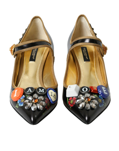 Dolce &amp; Gabbana – Mary-Jane-Pumps aus schwarzem Leder mit Kristallen