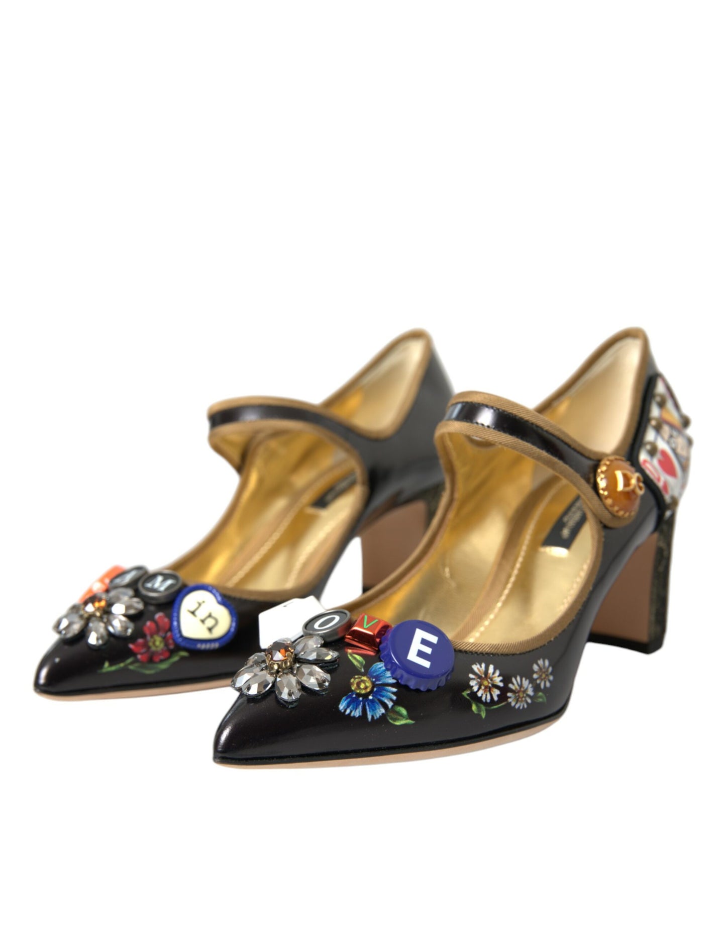 Dolce &amp; Gabbana – Mary-Jane-Pumps aus schwarzem Leder mit Kristallen