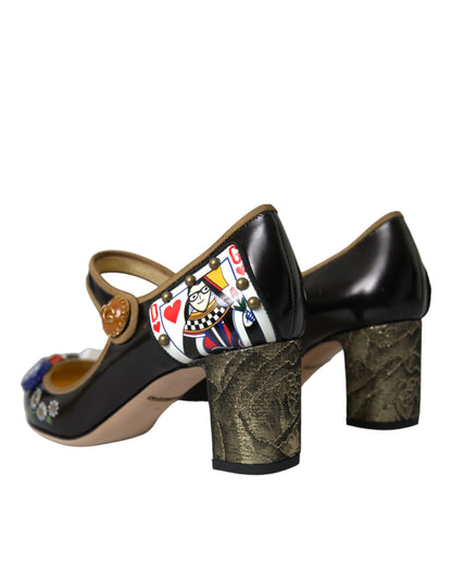 Dolce &amp; Gabbana – Mary-Jane-Pumps aus schwarzem Leder mit Kristallen