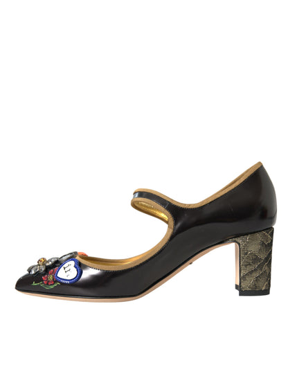 Dolce &amp; Gabbana – Mary-Jane-Pumps aus schwarzem Leder mit Kristallen