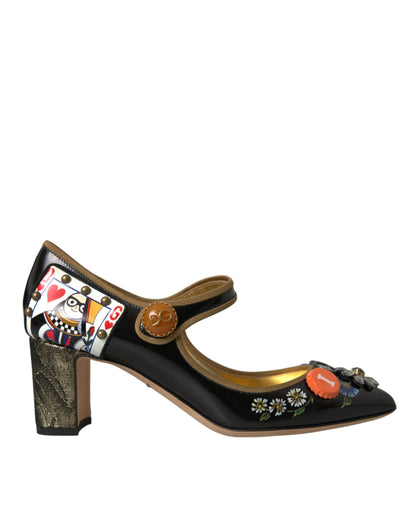 Dolce &amp; Gabbana – Mary-Jane-Pumps aus schwarzem Leder mit Kristallen