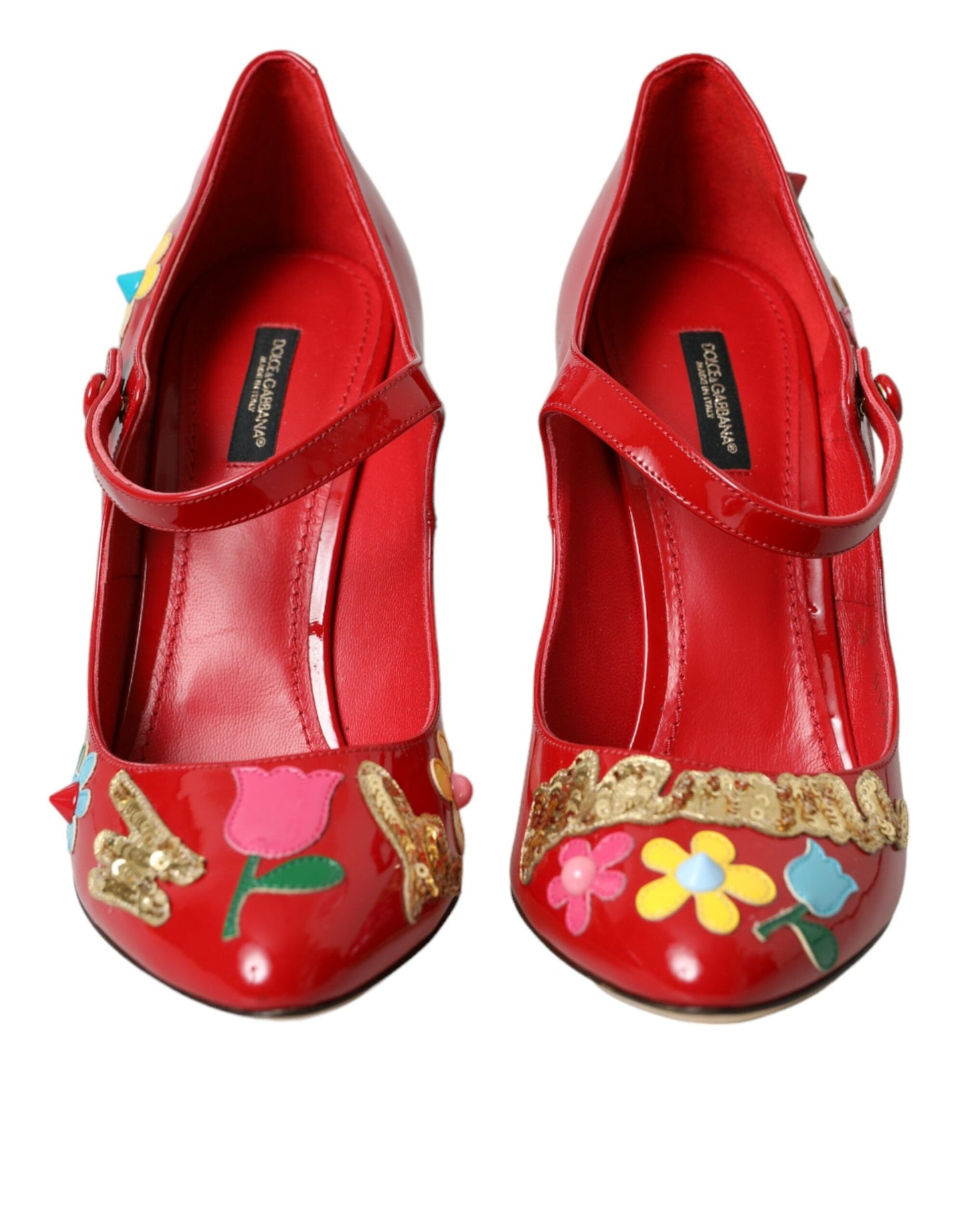 Dolce &amp; Gabbana – Rote Mary-Jane-Pumps aus Leder mit Verzierung