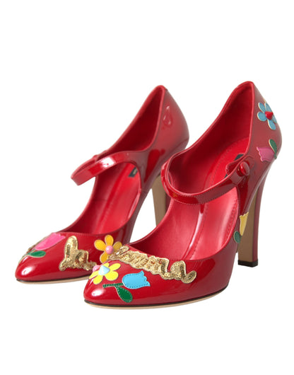 Dolce &amp; Gabbana – Rote Mary-Jane-Pumps aus Leder mit Verzierung