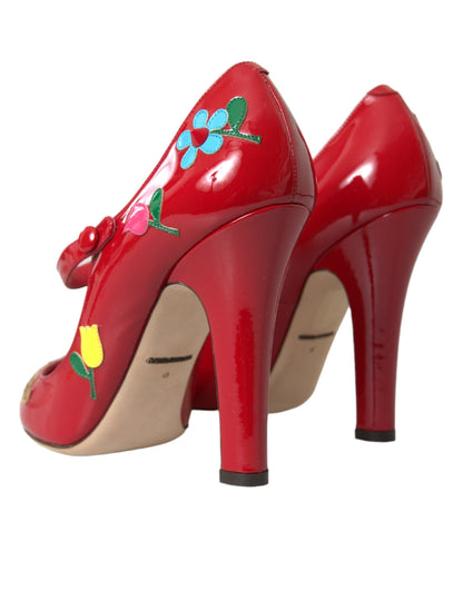 Dolce &amp; Gabbana – Rote Mary-Jane-Pumps aus Leder mit Verzierung