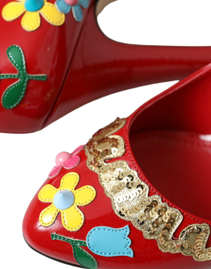 Dolce &amp; Gabbana – Rote Mary-Jane-Pumps aus Leder mit Verzierung