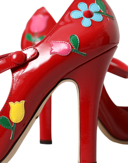 Dolce &amp; Gabbana – Rote Mary-Jane-Pumps aus Leder mit Verzierung