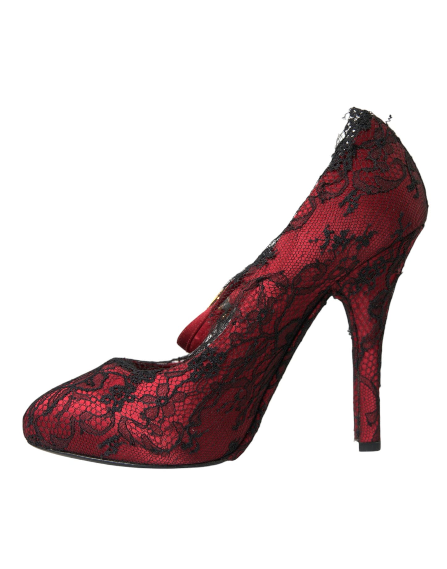 Dolce &amp; Gabbana – Rote und schwarze Mary-Jane-Pumps mit Blumenspitze