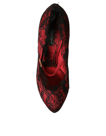 Dolce &amp; Gabbana – Rote und schwarze Mary-Jane-Pumps mit Blumenspitze