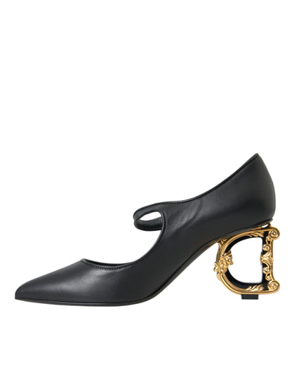 Dolce &amp; Gabbana – Mary-Jane-Pumps aus schwarzem Leder mit Logo