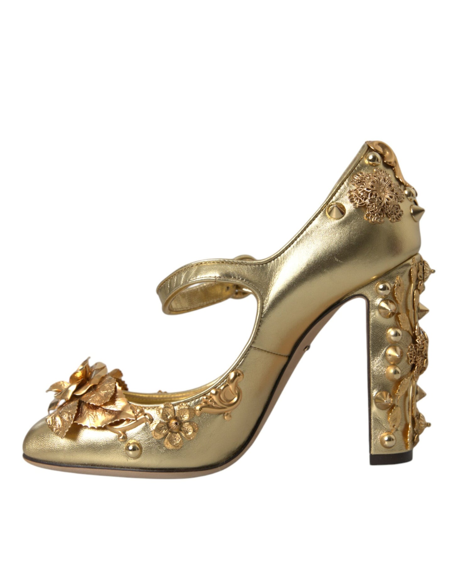 Dolce &amp; Gabbana – Mary Janes-Pumps aus goldenem Leder mit Kristallen