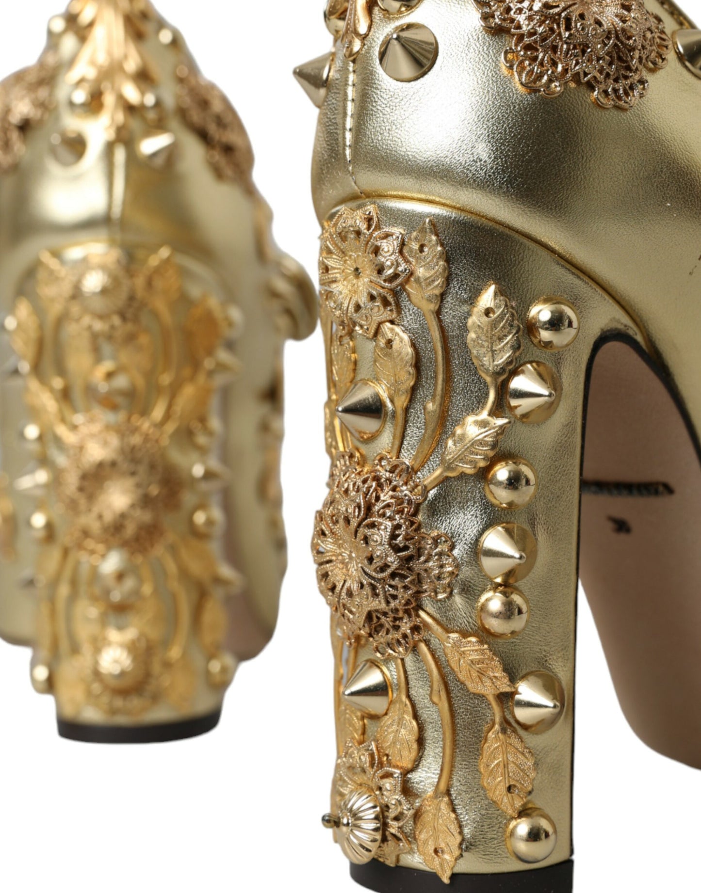 Dolce &amp; Gabbana – Mary Janes-Pumps aus goldenem Leder mit Kristallen