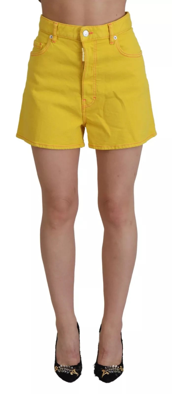 Dsquared² Gelbe Baggy-Hotpants-Shorts aus Baumwolle mit hoher Taille für Damen