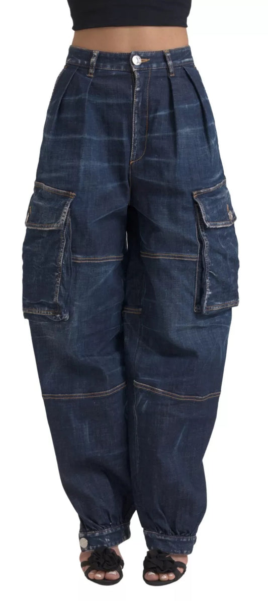 Dsquared² – Blaue Cargo-Baggy-Jeans aus Baumwolldenim mit hoher Taille