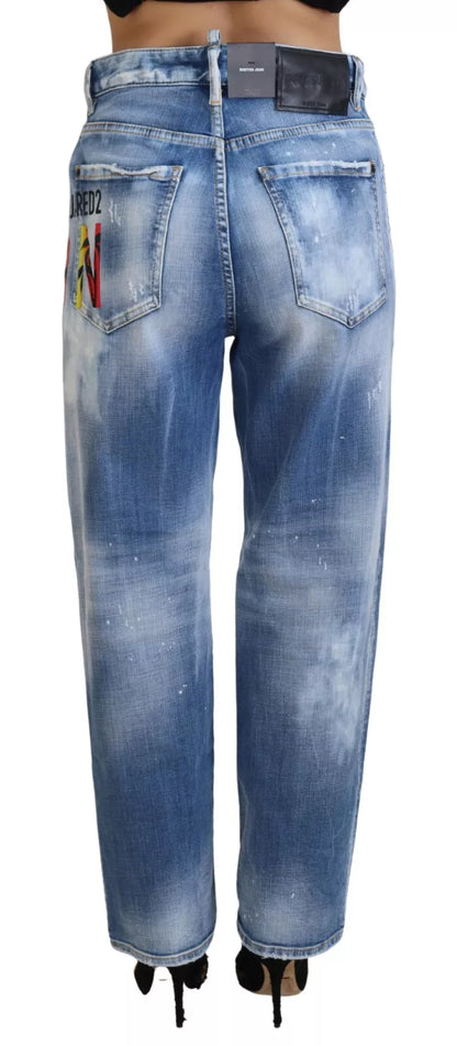 Dsquared² – Icon – Gerade geschnittene Jeans aus Denim mit hoher Taille und Boston-Muster, Blau