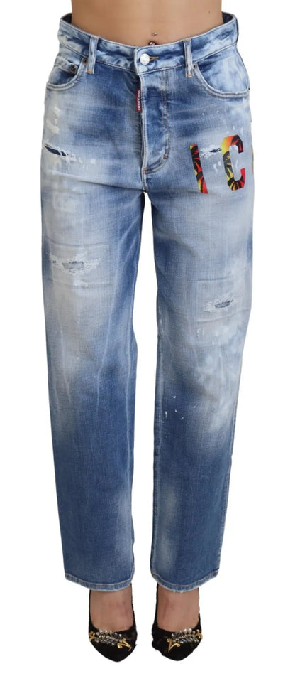 Dsquared² – Icon – Gerade geschnittene Jeans aus Denim mit hoher Taille und Boston-Muster, Blau