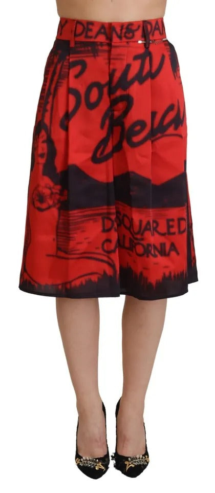 Dsquared² – Rote, bedruckte Cropped-Hose mit hoher Taille und weitem Bein