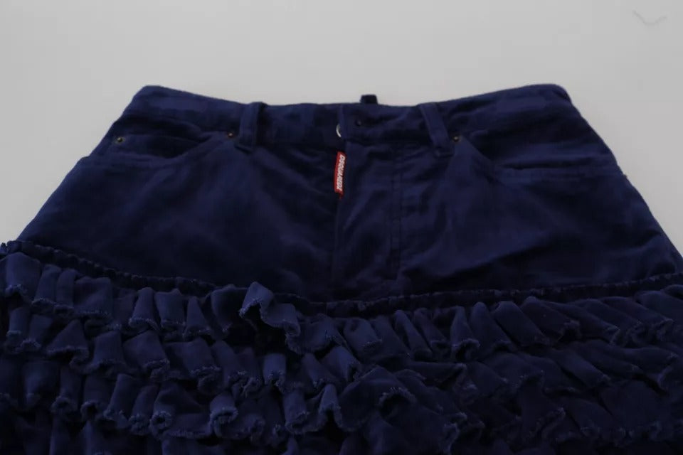 Dsquared² Blaue HighWaist-Hose aus Baumwolldenim im Boston-Fit mit Rüschen