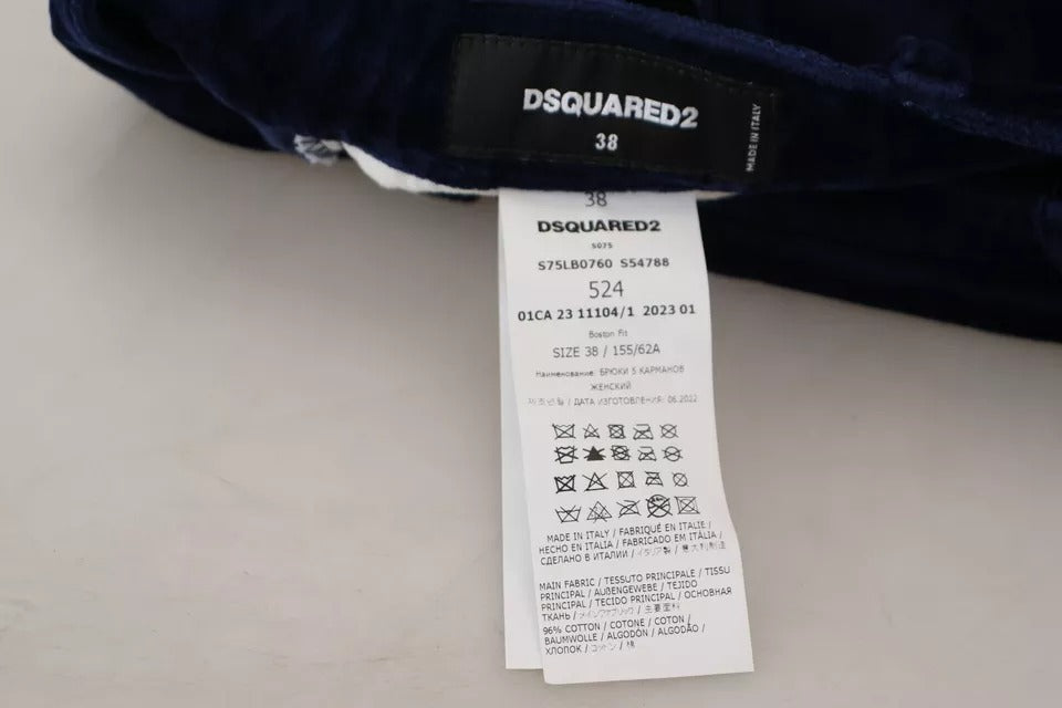 Dsquared² Blaue HighWaist-Hose aus Baumwolldenim im Boston-Fit mit Rüschen