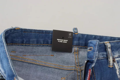 Dsquared² Blue Washed Cotton Mid Waist Flared Denim Jeans