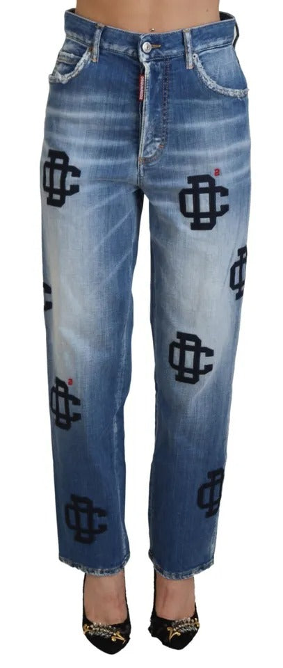 Dsquared² – Boston-Jeans aus verwaschenem Denim mit hoher Taille und geradem Bein in Blau