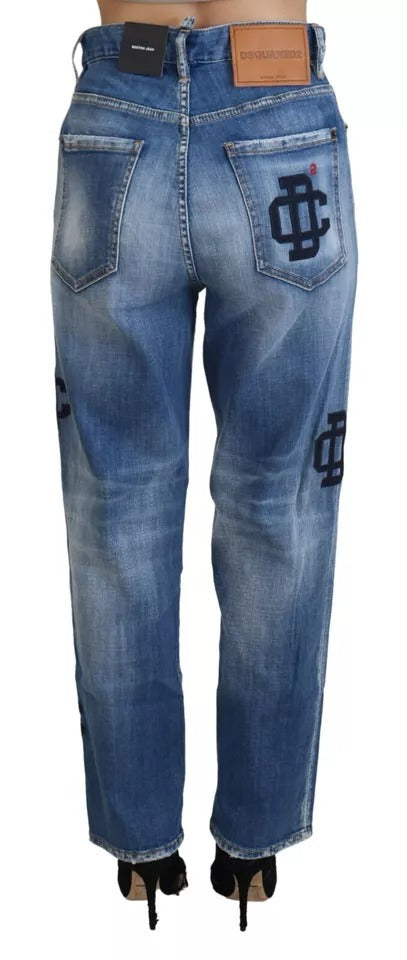 Dsquared² – Boston-Jeans aus verwaschenem Denim mit hoher Taille und geradem Bein in Blau