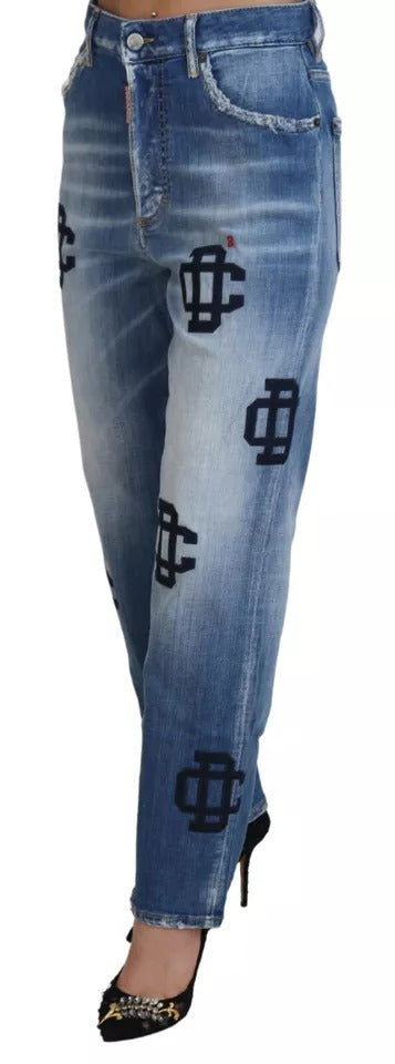 Dsquared² – Boston-Jeans aus verwaschenem Denim mit hoher Taille und geradem Bein in Blau