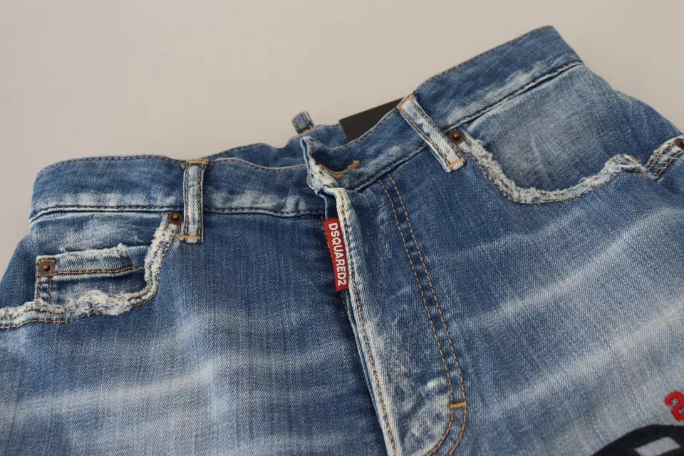 Dsquared² – Boston-Jeans aus verwaschenem Denim mit hoher Taille und geradem Bein in Blau