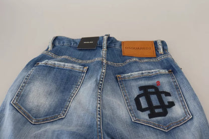 Dsquared² – Boston-Jeans aus verwaschenem Denim mit hoher Taille und geradem Bein in Blau