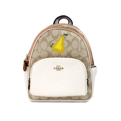 COACH Mini Court Signature Pear Motif Schulterrucksack Büchertasche Chalk Taffy