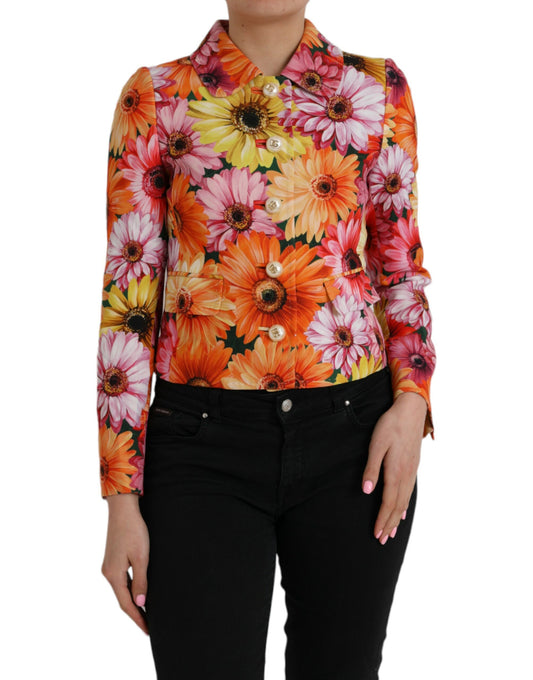 Dolce &amp; Gabbana Mehrfarbiger Blazer-Mantel aus Brokat mit Blumenmuster