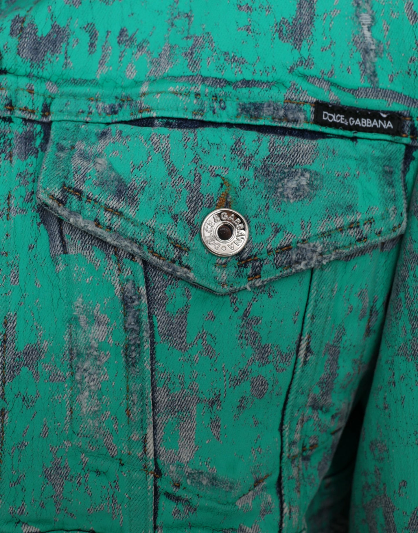 Dolce &amp; Gabbana – Kurze Jeansjacke aus Baumwolle mit Batikmuster, Grün