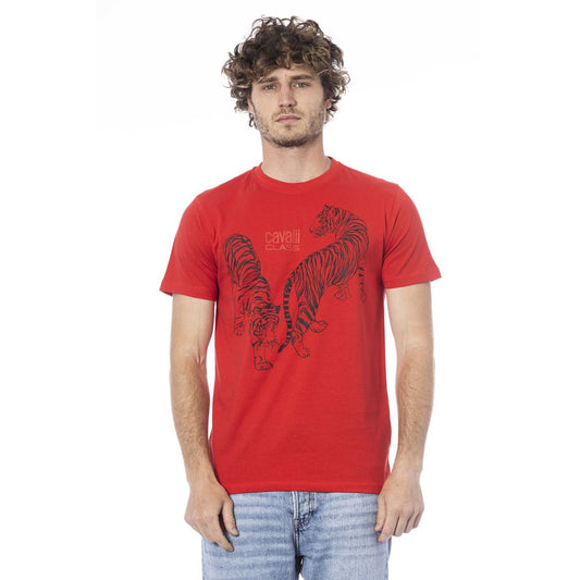 Cavalli Class Rotes Baumwoll-T-Shirt für Herren