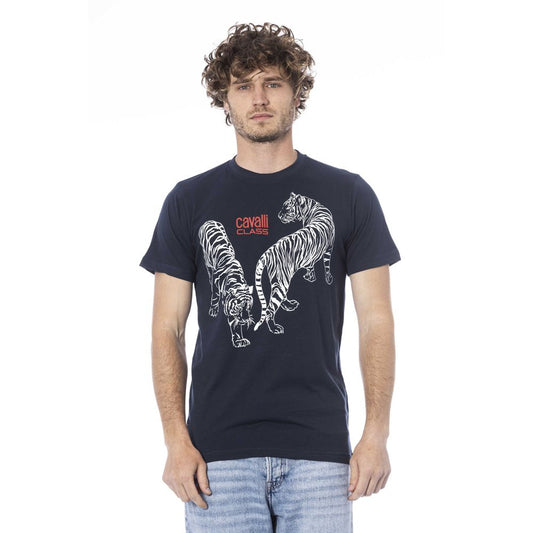 Cavalli Class - Blaues Baumwoll-T-Shirt für Herren