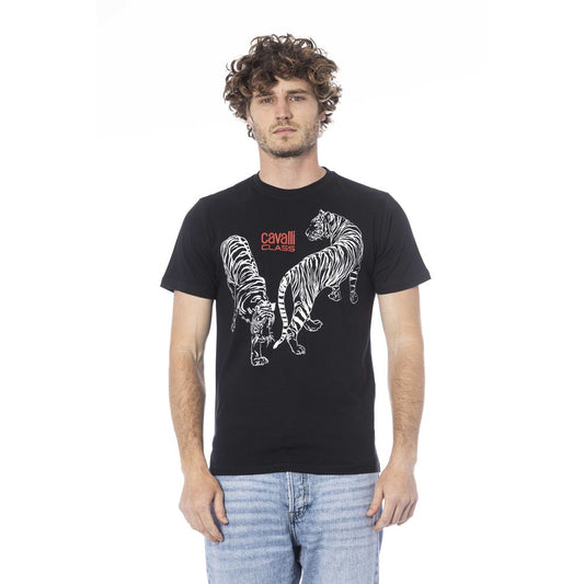 Cavalli Class Schwarzes Herren-T-Shirt aus Baumwolle