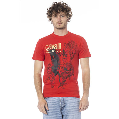 Cavalli Class Rotes Baumwoll-T-Shirt für Herren