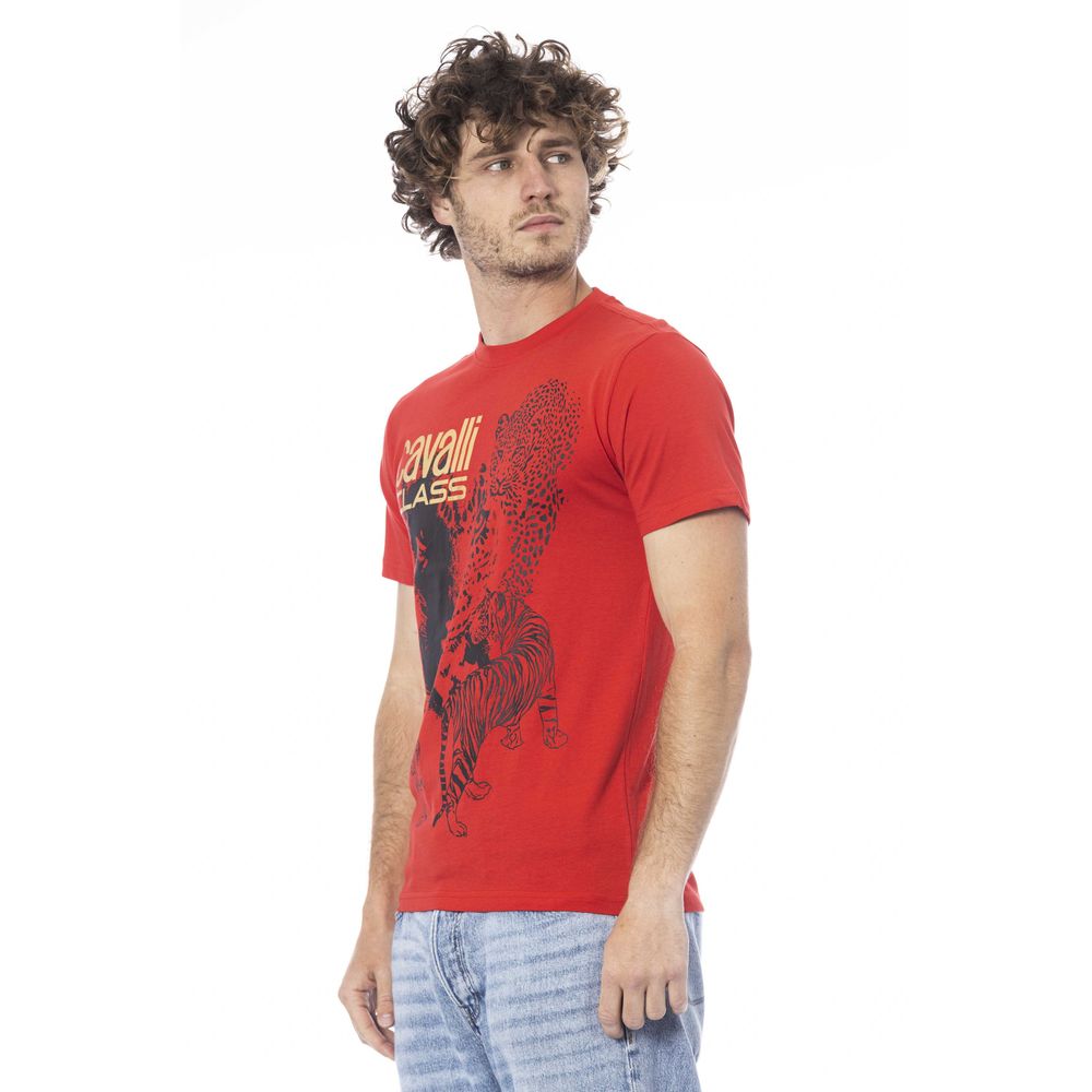 Cavalli Class Rotes Baumwoll-T-Shirt für Herren