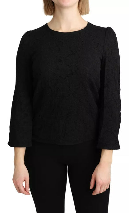 Dolce & Gabbana Black Lace Long Sleeves Blouse STAFF Top