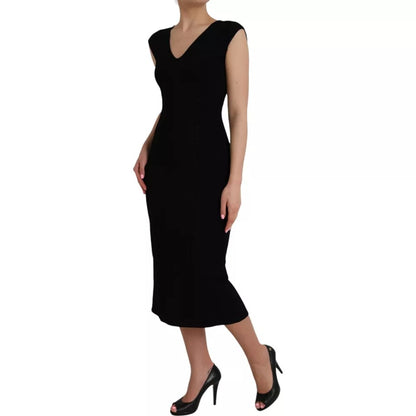 Dolce & Gabbana Black Viscose Sleeveless Bodycon Midi Dress