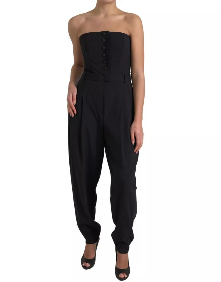 Dolce &amp; Gabbana – Trägerloses Jumpsuit-Kleid aus schwarzer Wollstretch