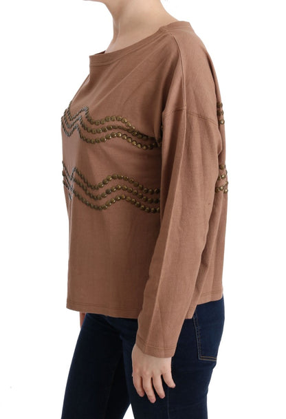 Maglione borchiato in cotone marrone