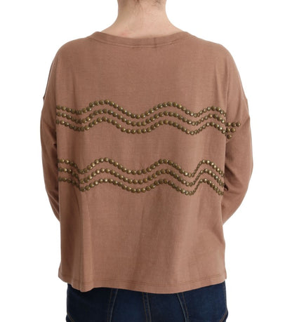 Maglione borchiato in cotone marrone