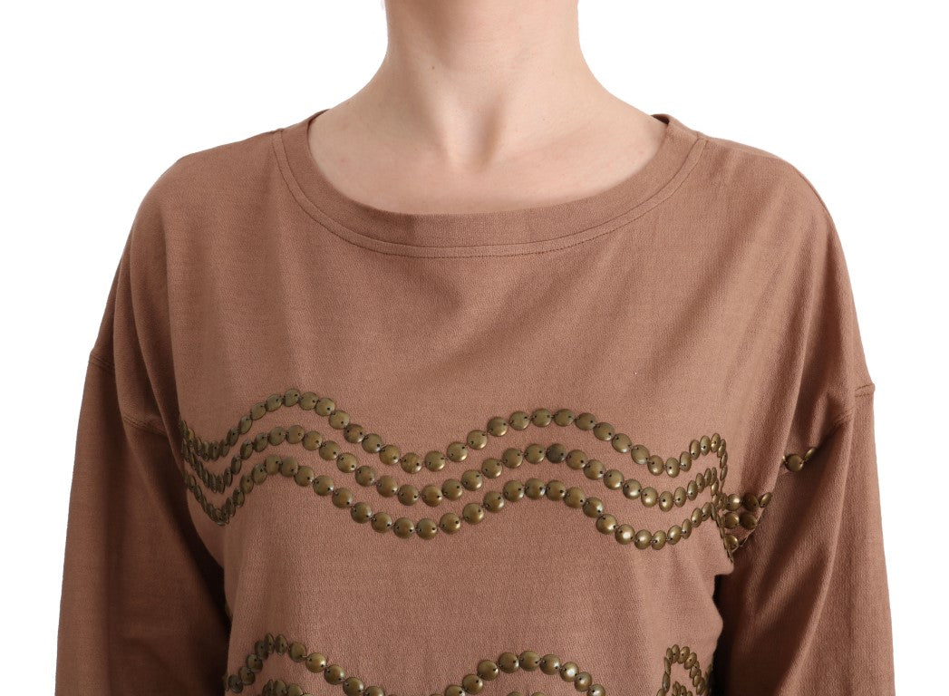 Maglione borchiato in cotone marrone