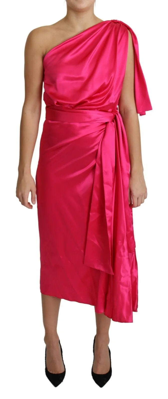 Dolce &amp; Gabbana – Enganliegendes Midikleid mit One-Shoulder-Träger in Fuchsia