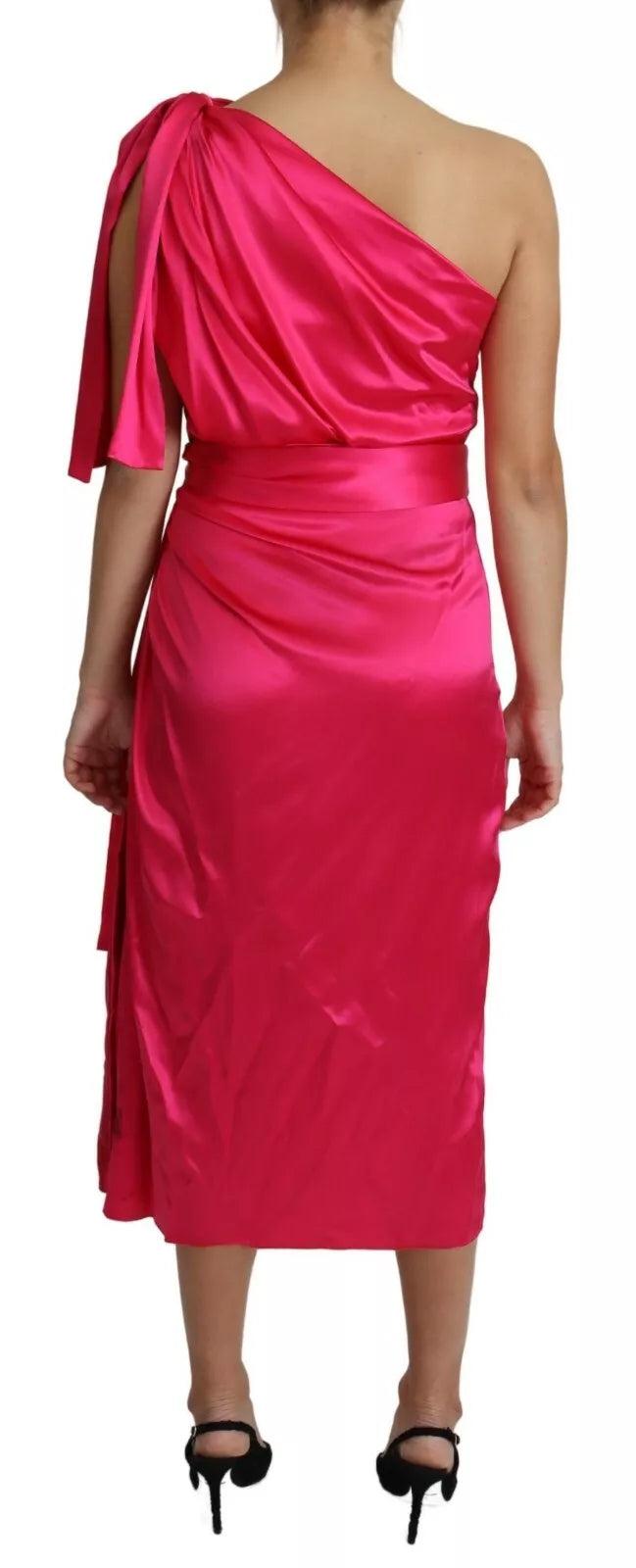 Dolce &amp; Gabbana – Enganliegendes Midikleid mit One-Shoulder-Träger in Fuchsia