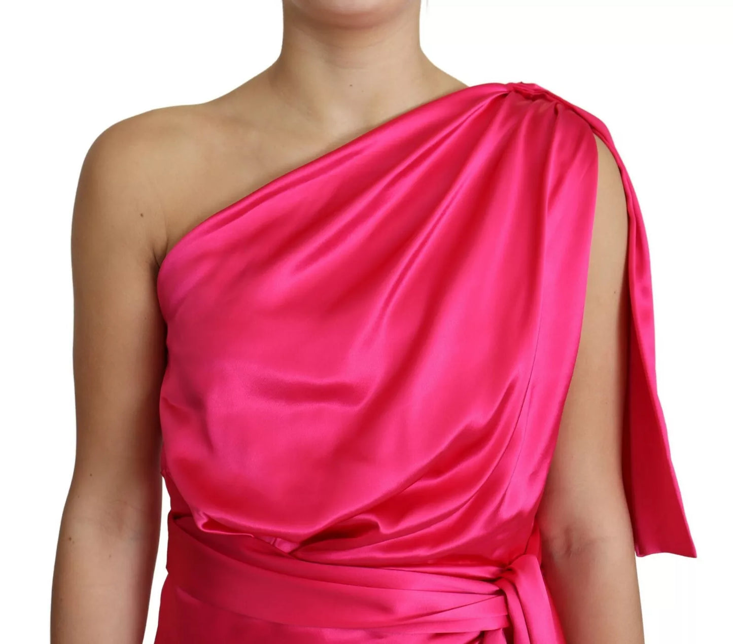 Dolce &amp; Gabbana – Enganliegendes Midikleid mit One-Shoulder-Träger in Fuchsia