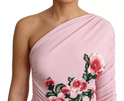 Dolce &amp; Gabbana – One-Shoulder-Kleid mit Blumenverzierung in Rosa