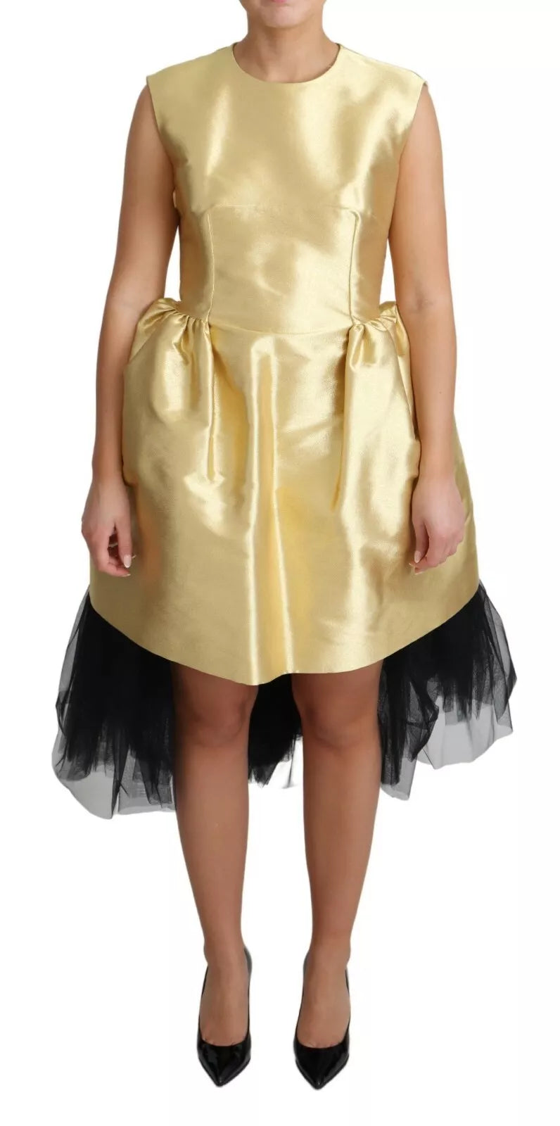 Dolce & Gabbana Polyester Gold Sleeveless A-line Tulle Dress